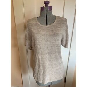 Untouched World Linen Cotton Knit Short Sleeve Sweater Top Beige Tan Women Small
